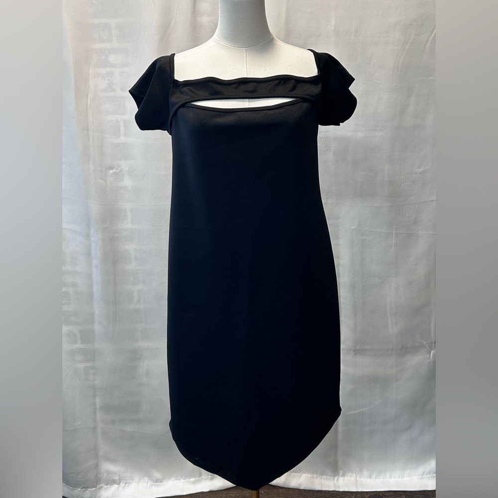 Boohoo Sexy Black Cut-Out Handkerchief Hem Mini Dress Size 14
